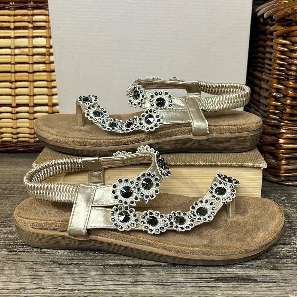 Codia Neutral Lazer Cut Floral Embellished Sandals Size 36